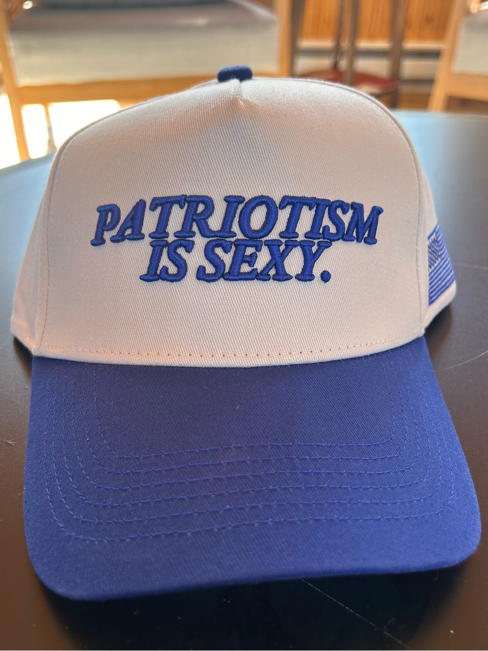 NEW Patriotism Is Sexy Blue & White Embroidered Snapback Hat USA Flag